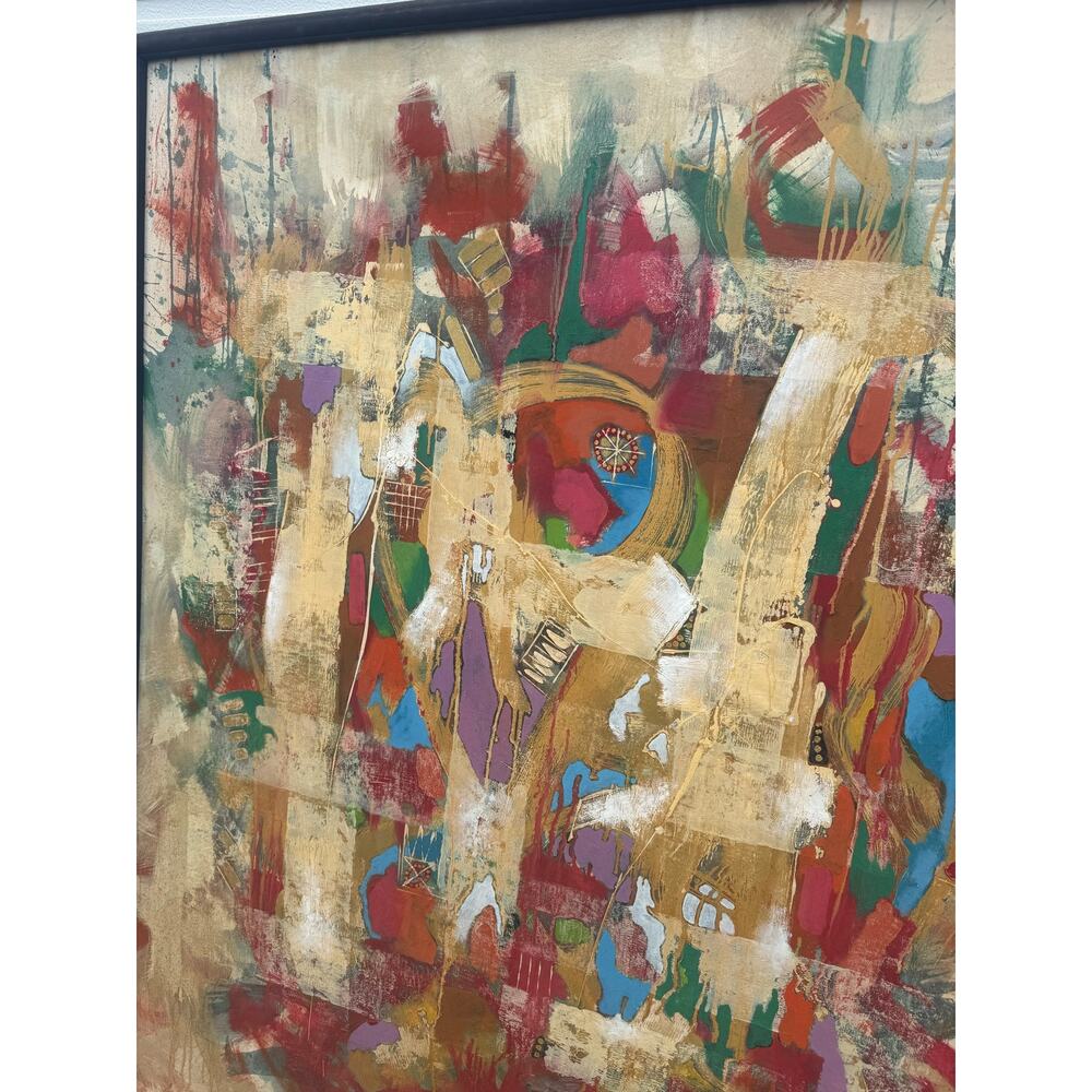 Original Signed Wayan Cameng Bali Artist Large Abstract Mural 61X53" - Picture 9 of 14